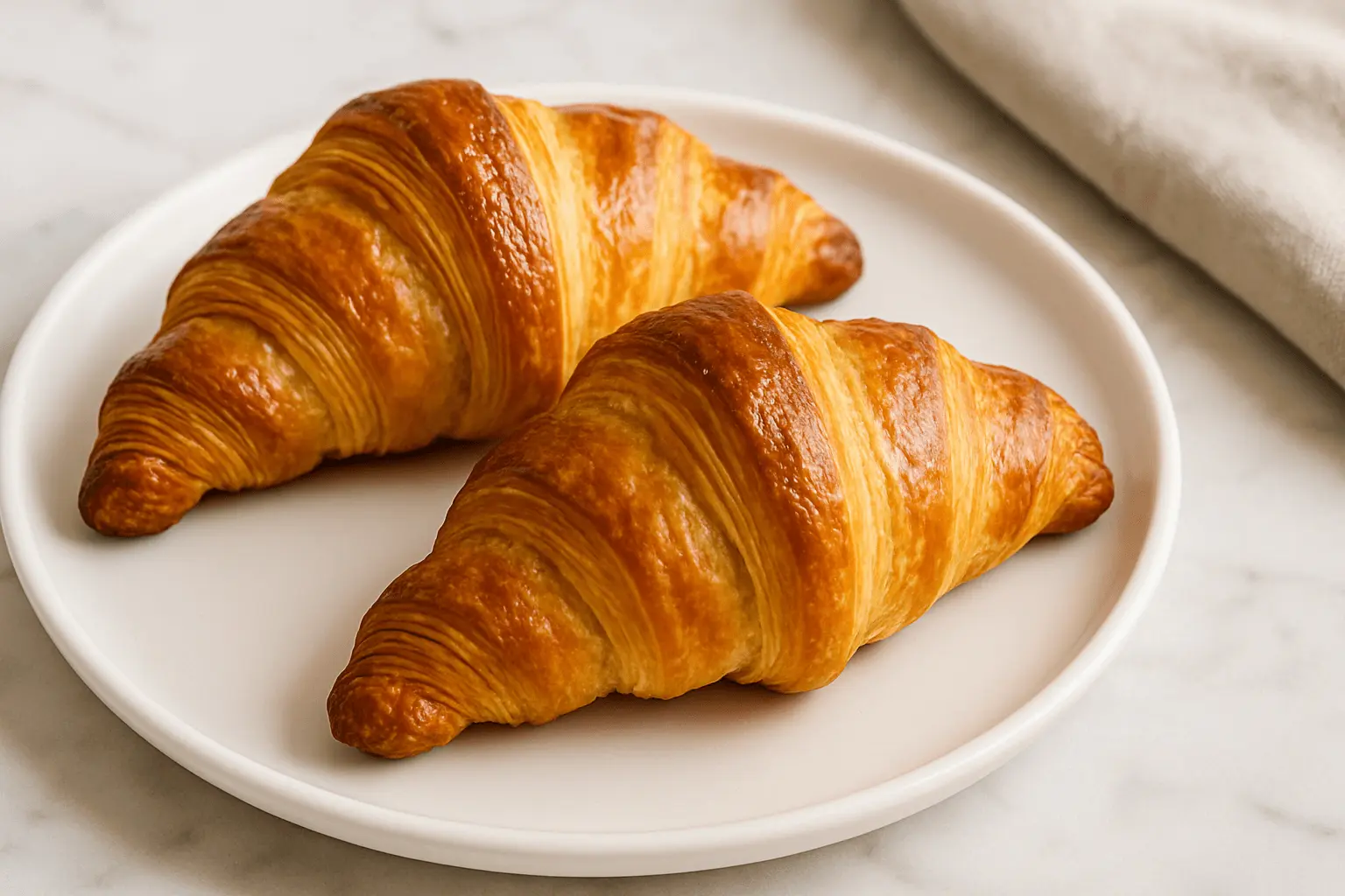Freshly baked buttery croissants on a white plate – Gipfeli Recipe