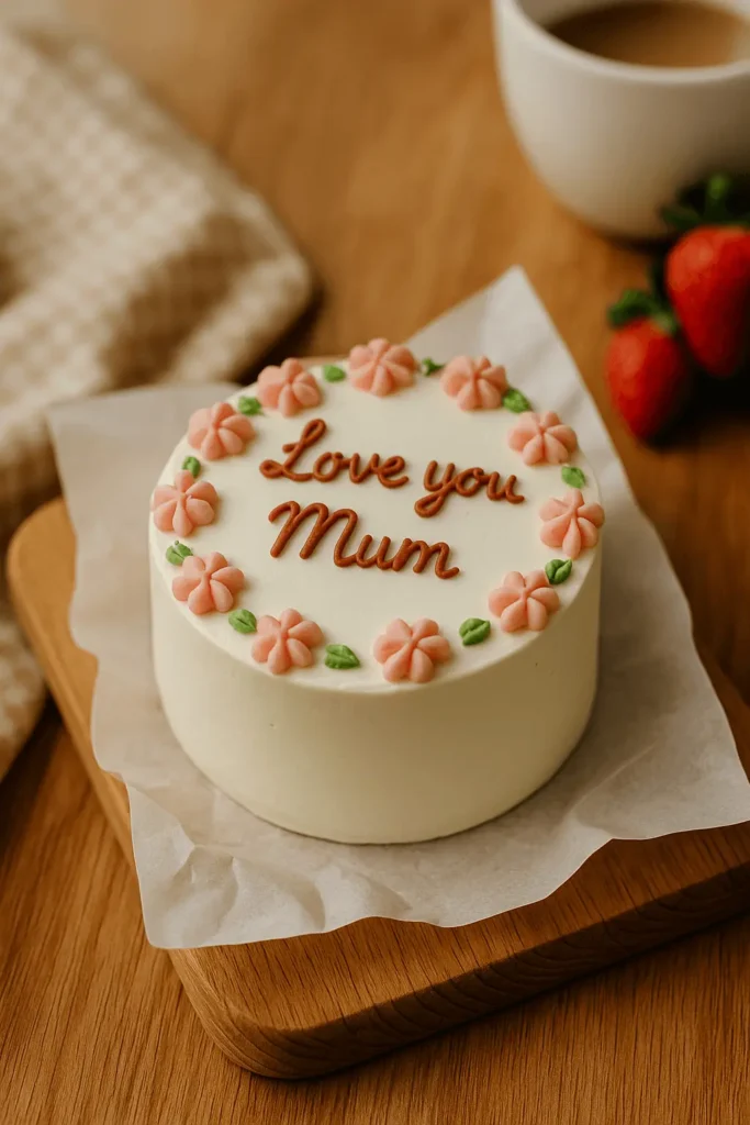 Mother’s Day Bento Cake with pink flowers and “Love You Mum” message